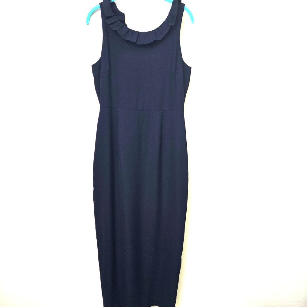 Camilyn Beth Navy Formal Maxi Dress Ruffle Neck Size 8 | Minimalist